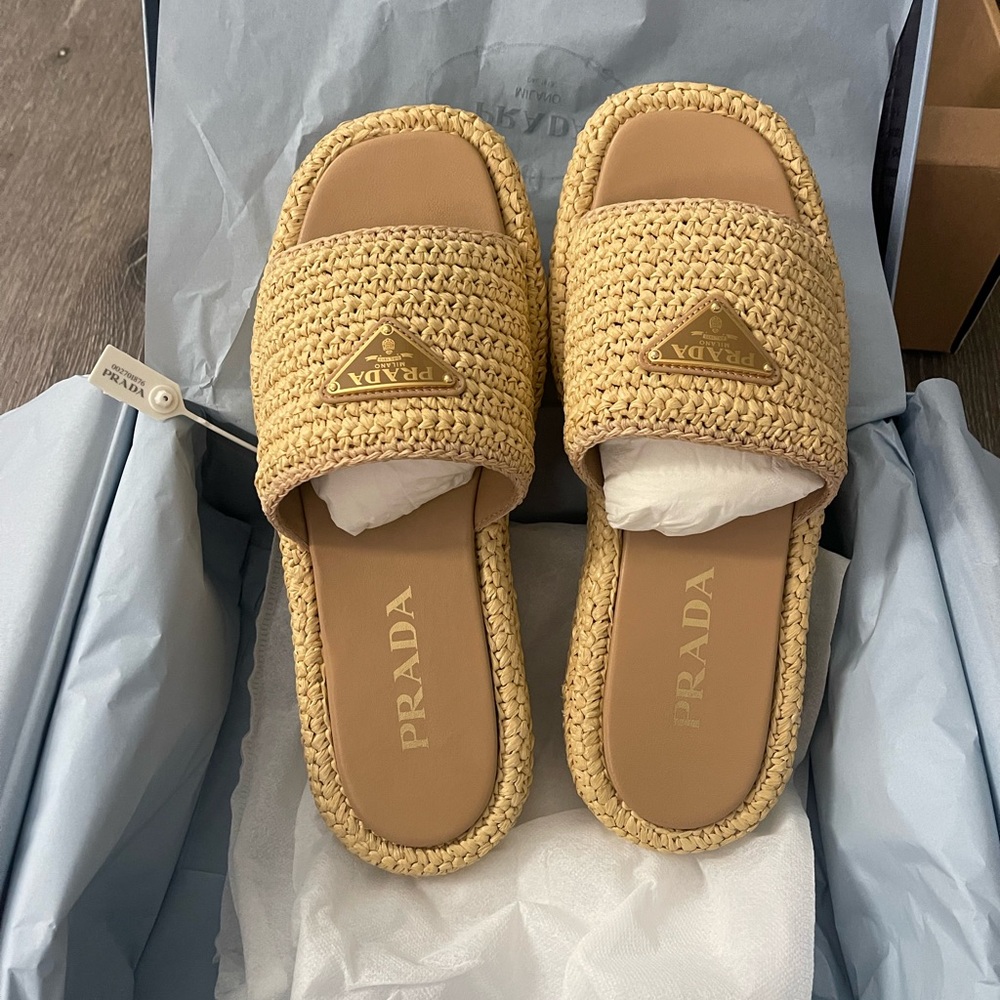 Prada Crochet Flatform Slides
